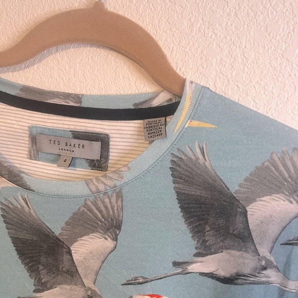 Ted Baker Men Short Sleeved Light Blue Heron Printed T-Shirts SZ 4 - Picture 5 of 10